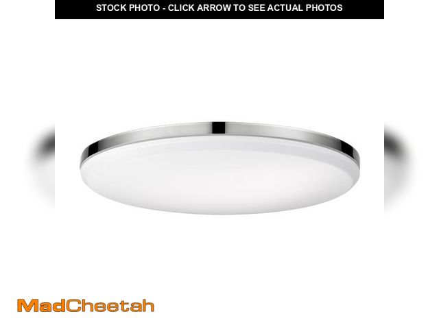 Lot 74-12419475 - Globe Electric 65584 Ellington 14" Wide Integrated LED Flush Mount Drum Ceiling Fixture Chrome Indoo...