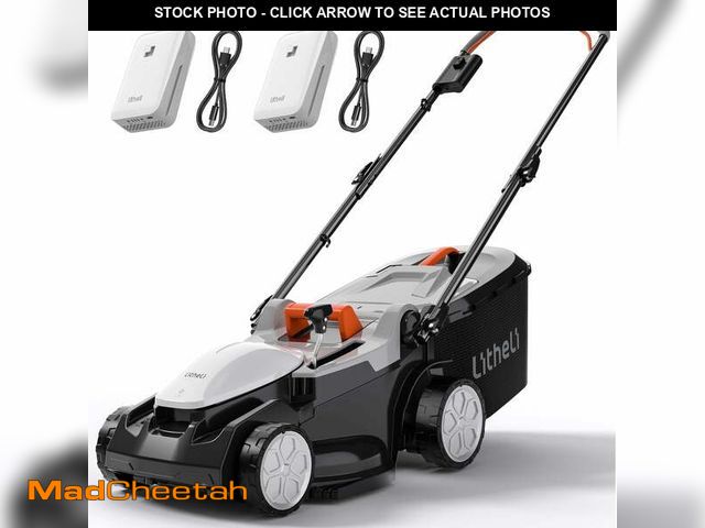 Lot 74-12565374 - Litheli Cordless Lawn Mower, 2*20V Electric Lawn Mowers, 15 Inch, Adjustment Heights, Light Weight, ...