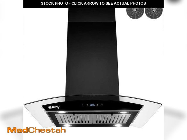 Lot 74-14113180 - AKDY 36 in. 343 CFM Convertible island Mount Range Hood in Black Painted Stainless Steel with Glass ...