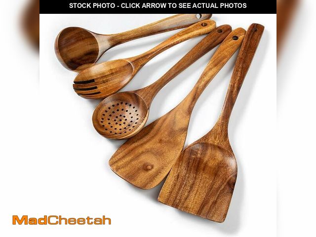 Lot 74-12979878 - Wood Kitchen Utensils Set, 5 PCs Natural Acacia Wooden Spoons For Cooking for Non-stick Skillet, Ute...