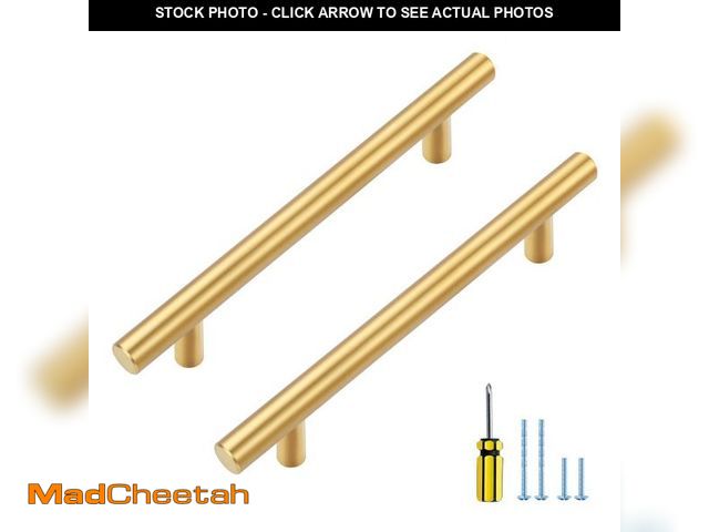 Lot 74-12441451 - Ravinte 30 Pack 4 inch Hole Center Gold Cabinet Handles Kitchen Cabinet Handles Brushed Brass Cabine...