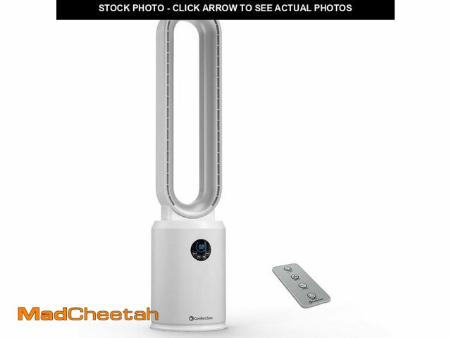 Lot 74-14310404 - Comfort Zone 40" Bladeless Tower Fan with Remote Control, 9H Timer, White - USED