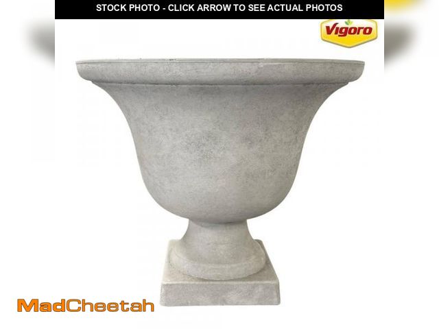Lot 74-12530081 - Vigoro Elise Large White Resin Lightweight Urn Planter with Optional Drainage Hole (17.75 in. L x 17...