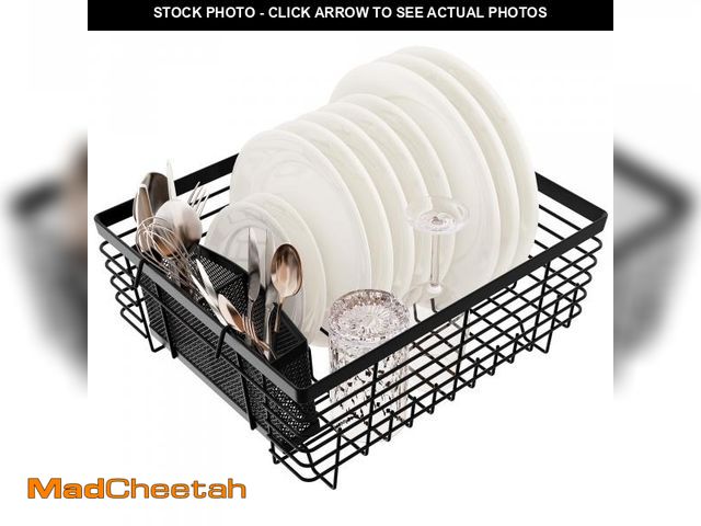 Lot 74-12314301 - TQVAI Kitchen Dish Drying Rack Metal Dish Drainer with Full-Mesh Silverware Utensils Basket Holder, ...