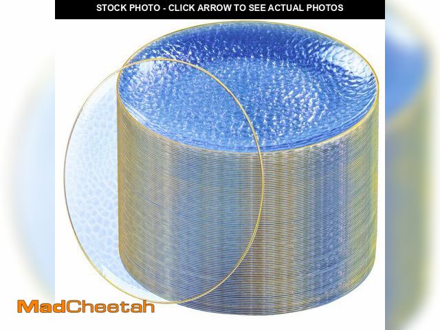 Lot 74-14431397 - Rubtlamp 100 Pcs Blue Plastic Plates,10 inch Clear Blue Dinner Plates with Gold Rim, Hammered Fancy ...