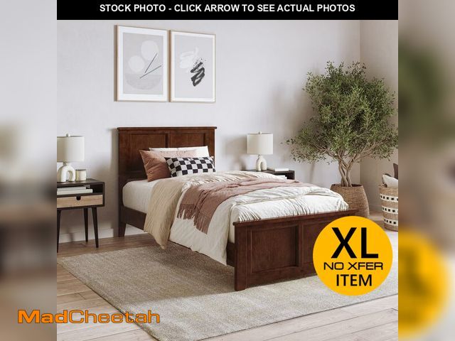 Lot 74-13092049 - AFI, Charlotte Twin XL Solid Wood Low Profile Platform Bed with Matching Footboard, Walnut - UNUSED