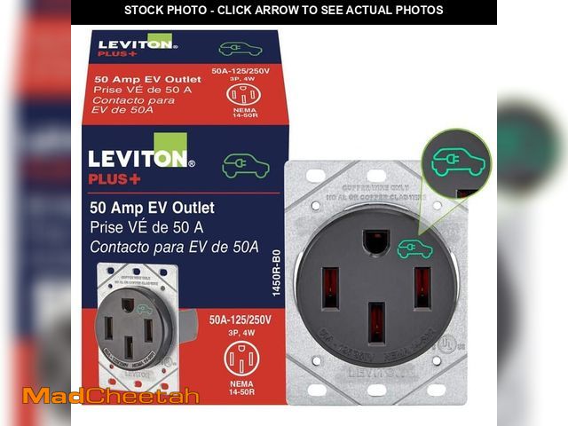 Lot 74-12831364 - Leviton 50 Amp 125/250 Volt EV Power Outlet/Receptacle, NEMA 14-50R, Black 1450R (1-Pack) - UNUSED