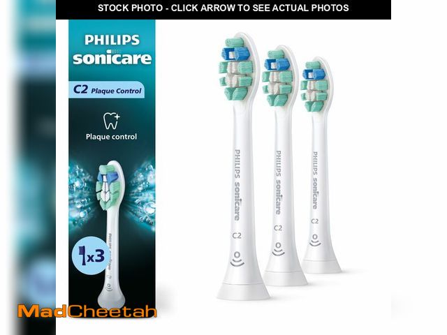 Lot 74-14430481 - Philips Sonicare C2 Plaque Control - Genuine Replacement Electric Toothbrush Heads, White, 3 Pack, H...