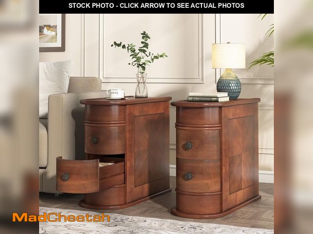 Lot 74-12464849 - BYBLIGHT Kerlin 23.6 in. Solid Wood 2-Drawer U-Shaped End Table Set, No Assembly Required, Finished ...