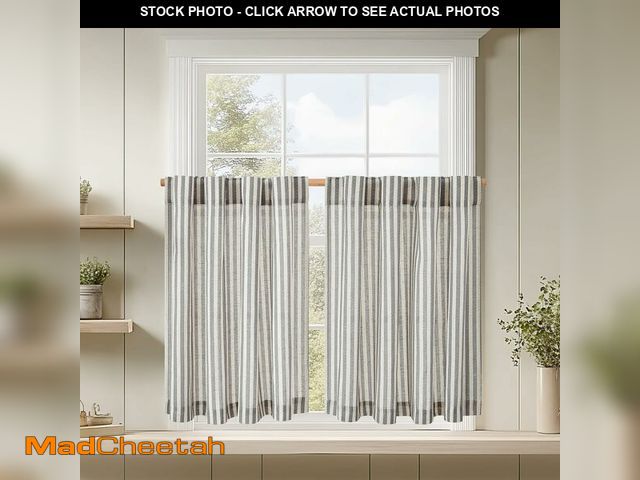 Lot 74-12702191 - jinchan Striped Linen Kitchen Curtains 36 Inches Tier Curtains Farmhouse Modern Cafe Style Small Win...