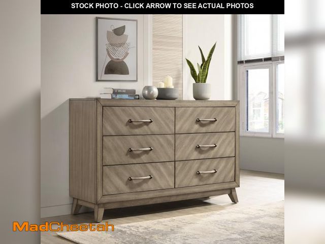 Lot 74-12139931 - Roundhill Furniture Arena Contemporary 6-Drawer Dresser in Weathered Sand (59"W x 16.5"D x 36.2"H) -...
