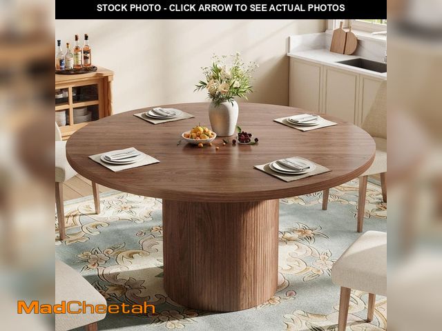 Lot 74-14311915 - YOFE Modern Walnut Wood Grain Finish Particle Board 47.24 in. Pedestal Base Dining Table with Wood S...