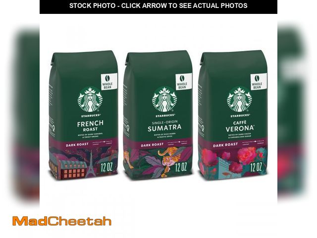 Lot 74-12350725 - Starbucks Dark Roast Whole Bean Coffee, Variety Pack, 3 bags (12 oz each)(Best by 5/25/25) - UNUSED
