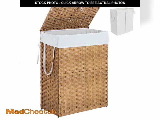 Lot 74-12832854 - edx Laundry Basket with Lid, 90 L Hand-Woven PP Rattan Laundry Basket with Handle, Foldable, Removab...