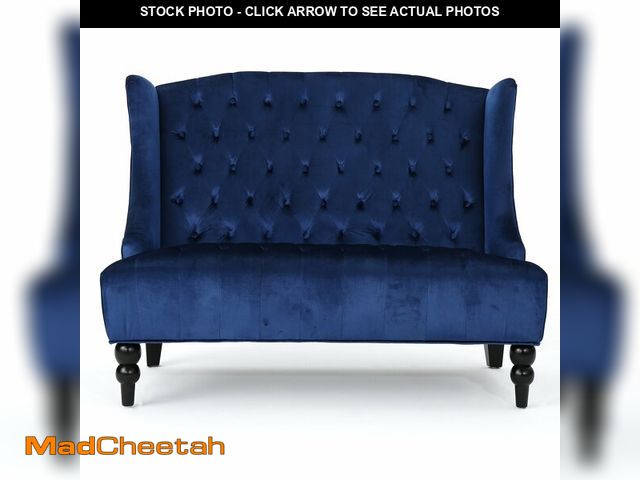 Lot 74-12694891 - Christopher Knight Home Leora Traditional Tufted Velvet Wingback Loveseat, Navy Blue / Dark Brown - ...