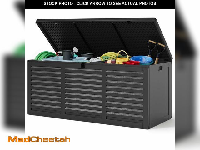 Lot 74-12550475 - 130 Gallon Resin Deck Box, Outdoor Lockable Storage Container for Patio Cushions, Garden Tools, Pool...