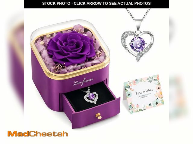 Lot 74-13712643 - Beferr Birthday Gifts for Women Preserved Real Rose with Necklace Eternal Purple Roses Forever Flowe...
