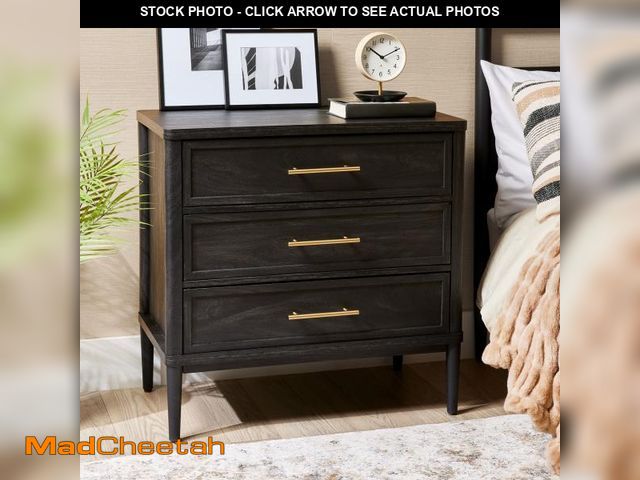 Lot 74-12405961 - Better Homes &amp; Gardens Oaklee 3 Drawer Nightstand with USB, Charcoal Finish - UNUSED