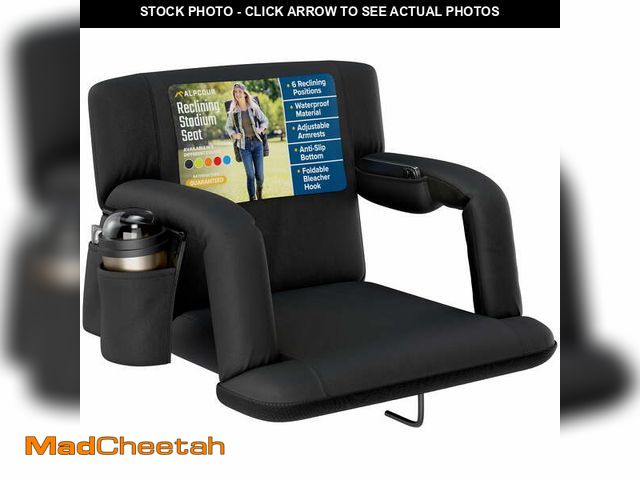 Lot 74-14071833 - Alpcour Portable Reclining Stadium Seat with Arms, Waterproof Camping Chair, Extra Thick Padding - B...