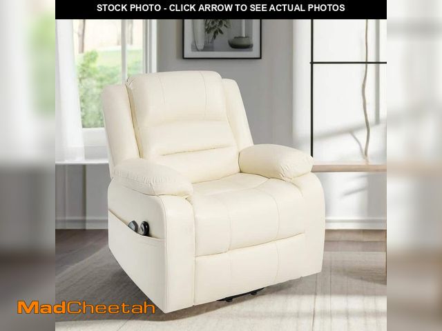 Lot 74-12584850 - MAYKOOSH Cream Faux Leather Power Lift Reclining Chair with Massage, Recliner Chair with Remote and ...