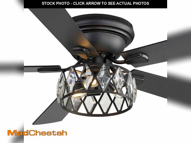Lot 74-14222580 - Breezary Jemore 52 in. Indoor Flush Mounted Black Crystal Ceiling Fan with Light Kit and Remote Cont...