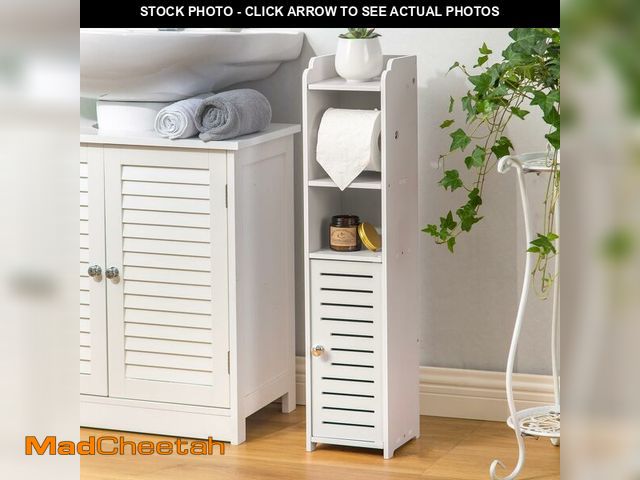 Lot 74-13987918 - AOJEZOR Toilet Paper Holder Stand: No Drill PVC Small Bathroom Cabinet for Apartment Dwellers - Rent...