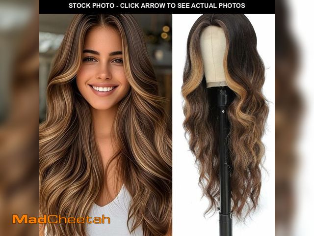 Lot 74-13570143 - HMHIFI Long Brown Mixed Blonde Wigs for Women Highlights 26inch Wavy Curly Wig Natural Looking Middl...