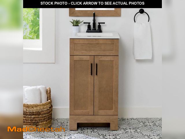 Lot 74-13286554 - Glacier Bay Lyton 19 in. Single Sink Sand Bath Vanity with White Cultured Marble Top (Assembled) - U...