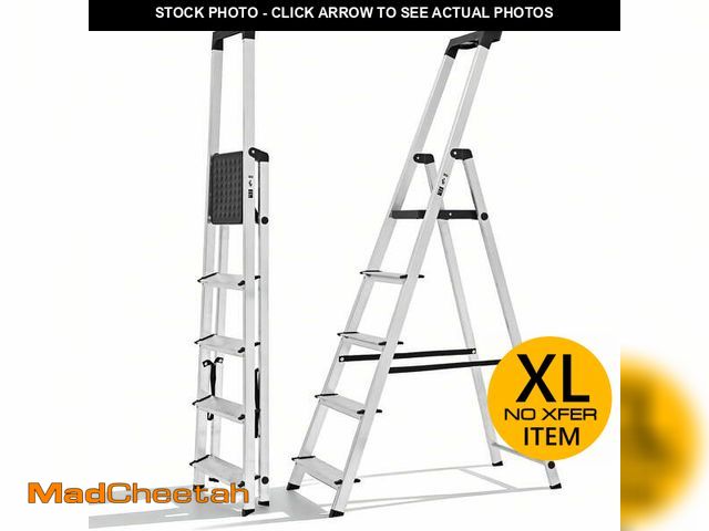 Lot 74-13764993 - CONCETTA 62 Inch 5-Step Herringbone Aluminium Ladder with Non-Slip Treads and Comfortable Handrails,...