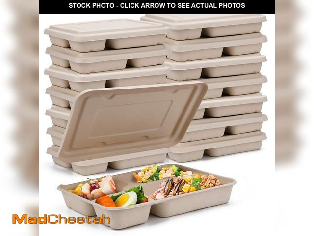 Lot 74-13951233 - Kaderron 11"x8.7" Take Out Food Containers with Lids, 4 Compartment 25 Pack Disposable Takeout Box L...