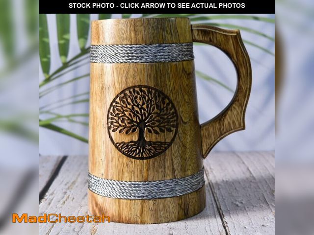 Lot 74-14060619 - Indian beer mug for him-Viking Style 22 OZ Wooden beer mug- Drinking beer mug Natural Hardwood - Wed...