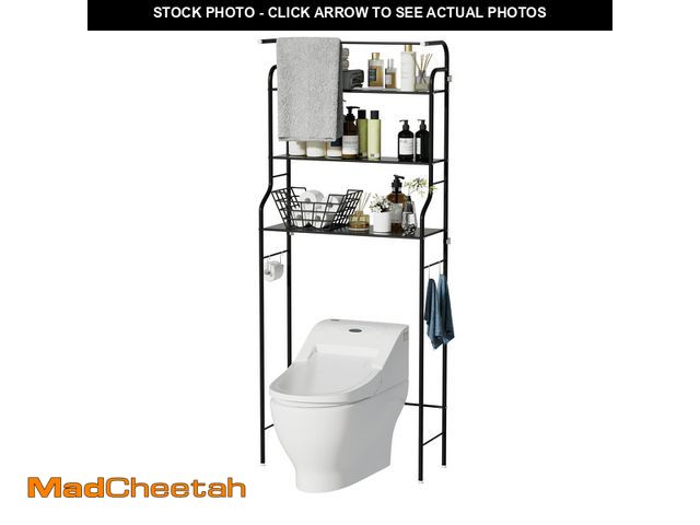 Lot 74-12670581 - DTIG 3-Tier Freestanding over the Toilet Storage Shelf, Metal Bathroom Organizer with 4 Hooks &amp; ...