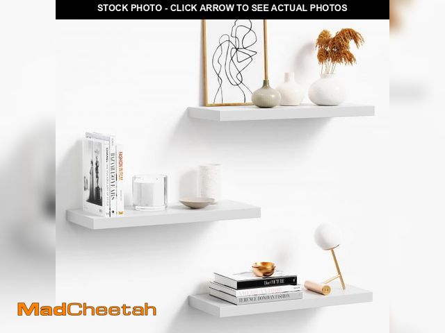 Lot 74-11554751 - oridom Floating Shelves for Wall, White Wood WallShelf Set of 3, 16" Wall Mounted Floating Shelf for...