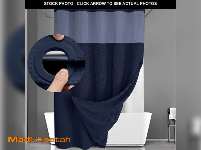 Lot 74-10956404 - YellyHommy No Hook Shower Curtain with Snap in Liner Set Less Time Navy Blue Waffle Shower Curtain f...