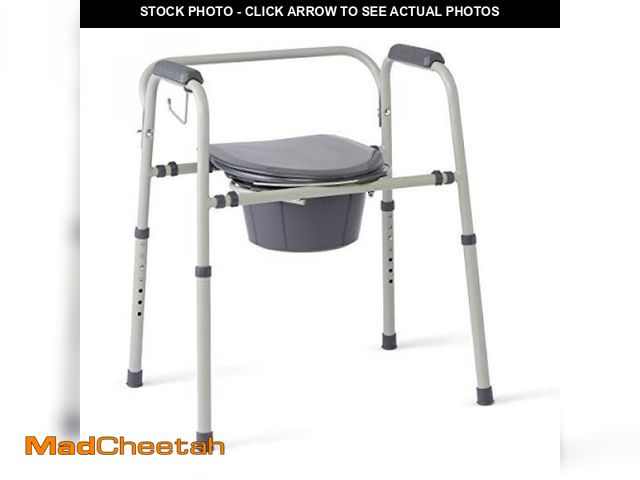 Lot 74-12137105 - Medline 3-in-1 Steel Adjustable Bedside Commode w/ Microban Protection, Portable Bedside Toilet, 350...