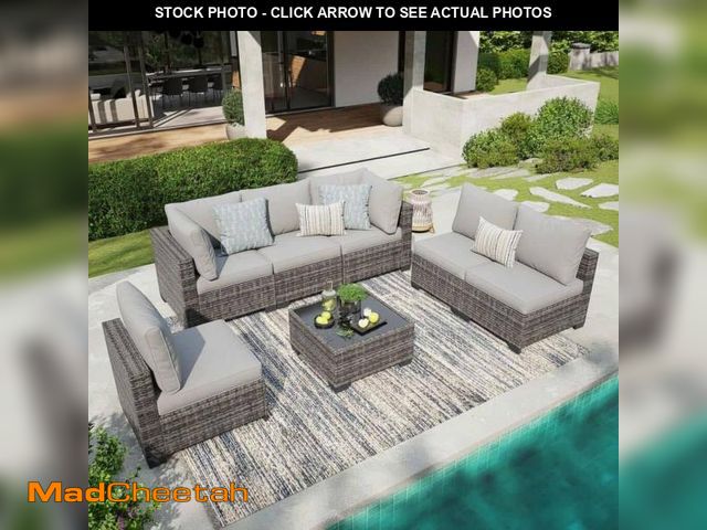 Lot 74-12492844 - JUSKYS GUKOO Gray Wicker 7-Piece Metal Frame Sofa Seating Group with Gray Cushion - UNUSED