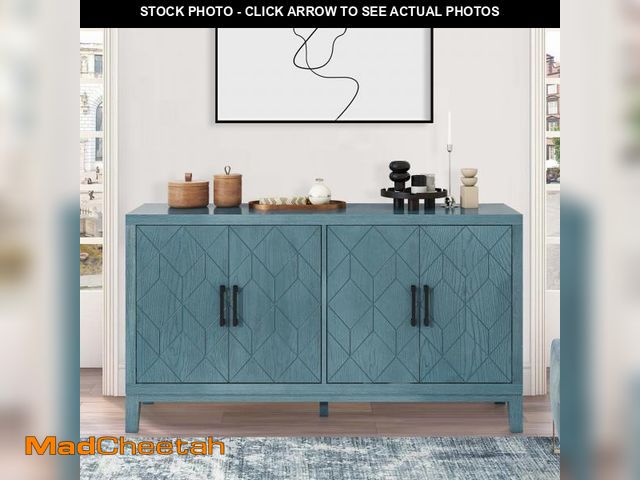 Lot 74-12200683 - Blue Buffet Cabinet with 4 Doors, Atumon Accent Cabinet, Wood Storage Cabinet with Adjustable Shelve...