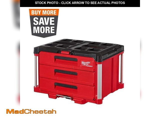 Lot 74-12827439 - *DIRTY* Milwaukee PACKOUT 22 in. Modular 3-Drawer Tool Box with Metal Reinforced Corners *DIRTY*  - ...