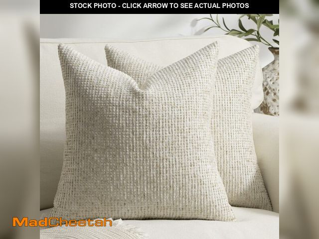 Lot 74-14384327 - Purewish Pack of 2 Neutral Throw Pillow Covers 22x22 Boho Textured Dots Stripe Chenille Large Square...