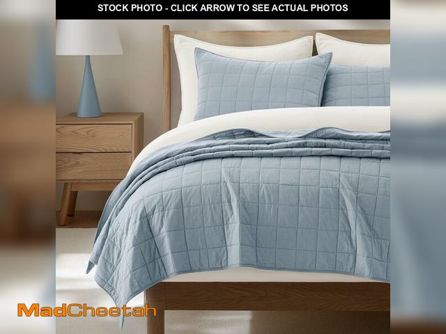 Lot 74-14059101 - EVERGRACEHOME 100% Cotton Box Stitch Quilt Bedding Set King Size 3 Pieces, Garment-Washed Lightweigh...