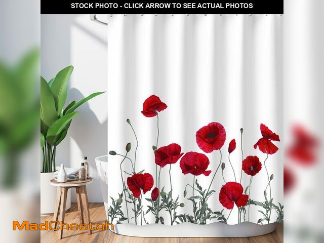 Lot 74-12703016 - LIVILAN Poppy Shower Curtain Red Shower Curtains for Bathroom Floral Shower Curtain Red Flower Fabri...