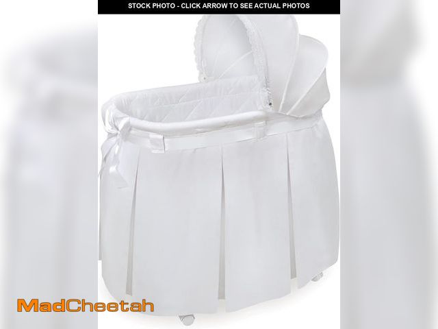Lot 74-12399534 - Badger Basket Wishes Rocking Baby Bassinet - Bedside Sleeper With Canopy, Bedding, Foam Pad, Storage...