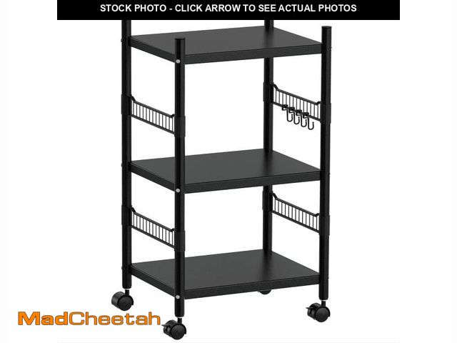 Lot 74-12166524 - 3-Tier Kitchen Rolling Cart, Utility Shelf Microwave Stand Storage Cart, Kitchen Baker's Rack with 4...