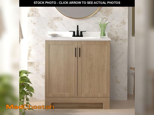 Lot 74-14392773 - (DAMAGE TO SINK TOP ) Glacier Bay Oakley 31 in. Single Sink Beige Oak Freestanding Bath Vanity with ...