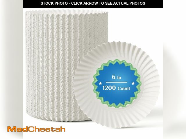 Lot 74-12879722 - MUCHII 1200 Count 6 Inch Paper Plates, White Uncoated Disposable Dessert Plates for Snacks, Cake, Ca...