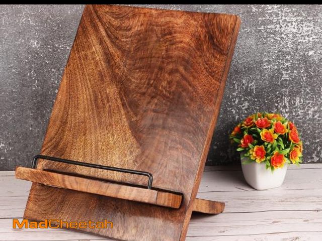 Lot 74-12052800 - TrendBell Wooden Cookbook Stand Cutting Chopping Board | Wood Cookbook Recipe Holder with The Adjust...