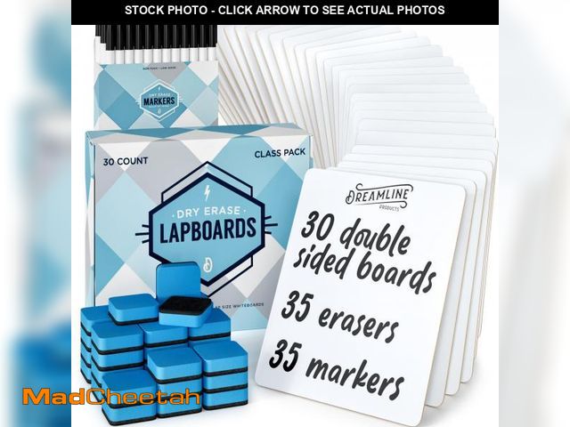 Lot 74-12435350 - Dry Erase Lapboards Student Pack of 30 | 9 x 12 inch Double Sided White Boards (Plus Accessories) | ...