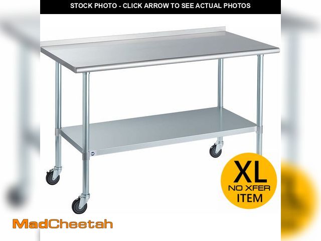 Lot 74-13563404 - Stainless Steel Table for Prep &amp; Work with Caster &amp; Backsplash 30x60 Inches, NSF Metal Comme...