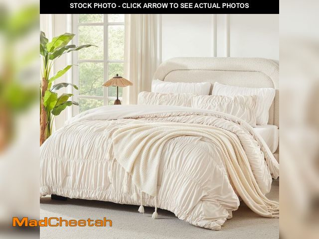Lot 74-13583697 - Andency Ruched Beige Full Size Comforter Sets, Shabby Chic Pleatd Bedding Sets 3 Pieces, Lightweight...