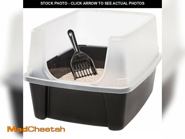 Lot 74-11988561 - IRIS USA Large Open Top Cat Litter Box with High Sides, Scatter Shield &amp; Scoop, Black - Easy Cle...